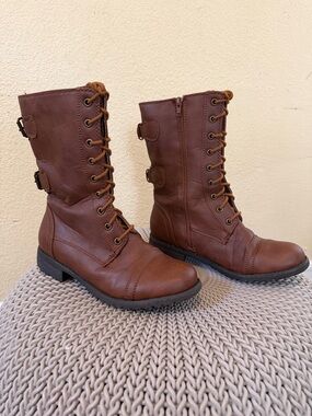 Women's Brown Lace-Up Mid-Calf Boots